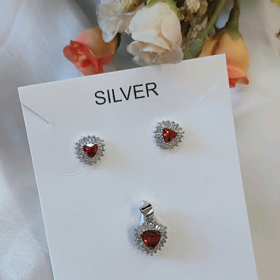 Silver Heart CZ Pendant set 